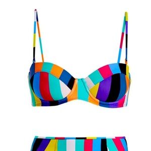 DIANE VON FURSTENBERG Constructed Bandeau Bikini Top Harper Stripe Mulitcolor